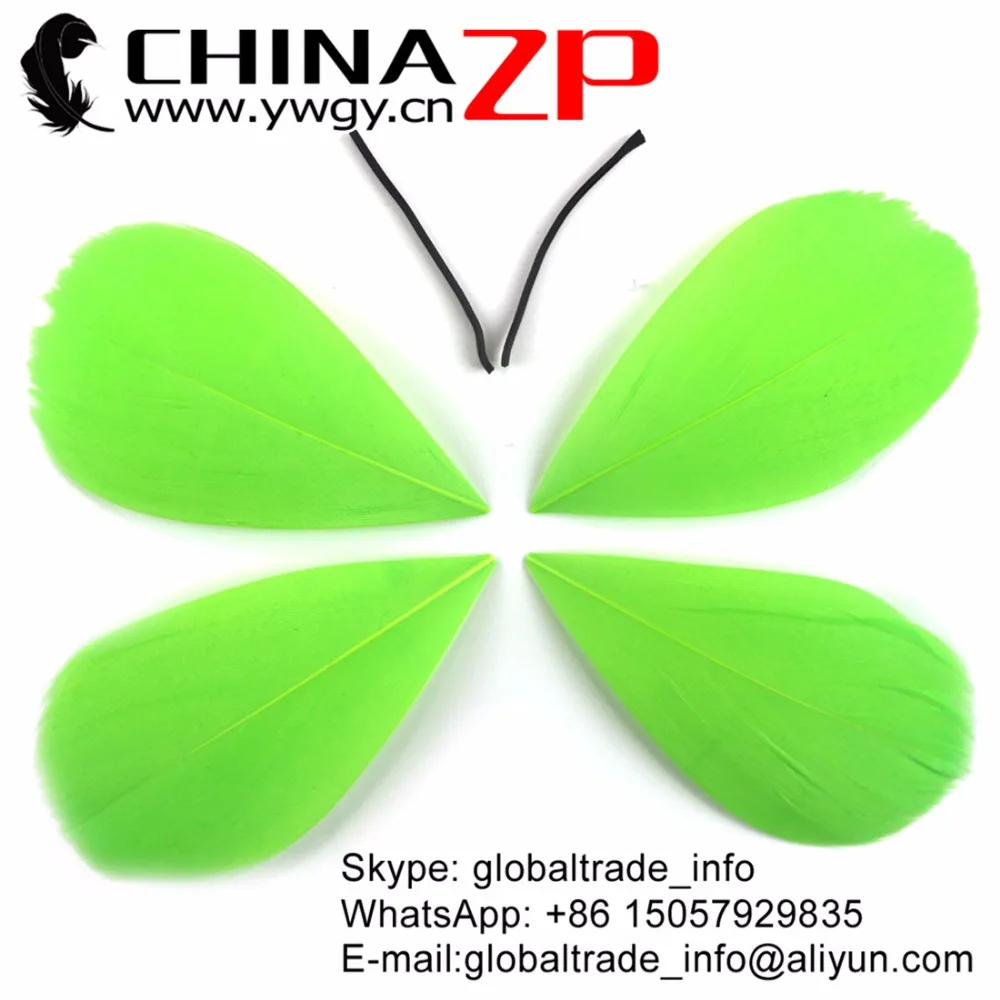 

Specialized Feathers Supplier CHINAZP Size 3~7cm 100pcs/lot Unique Dyed Lime Green Trimmed Goose Feathers Petal