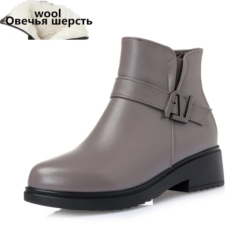 khaki wool AIYUQI женские ботинки зимние теплые ботильоны из натуральной кожи с шерстью женские ботинки размера плюс - Цвет: khaki wool