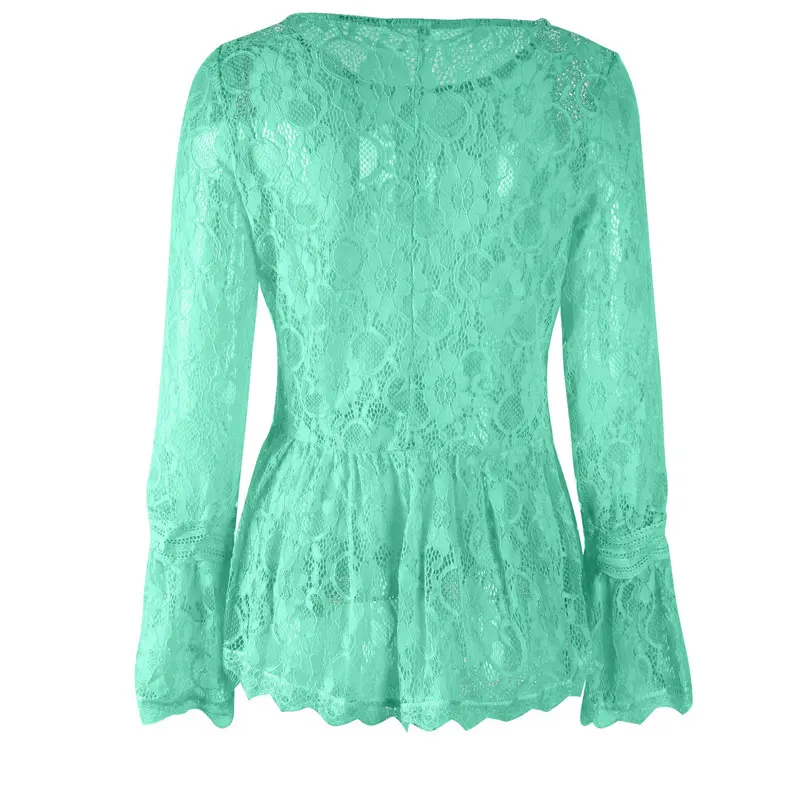 2018 Autumn Women Tops Blouses Long Sleeve O Neck Sexy Casual Top Hollow Out Flare Lace Blouse 3 |