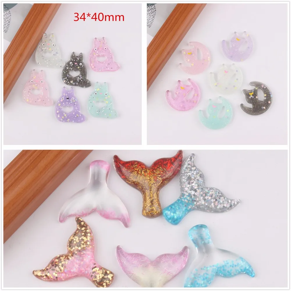 

10 шт./лот kawaii blingbling резиновый Кот Русалка хвост кабошоны аксессуары