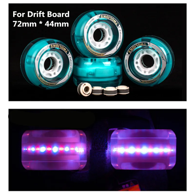 72mm*44mm 82A Branded TWOLIONS PU Skateboard Wheels with LED Flash and Magnet Core image 2