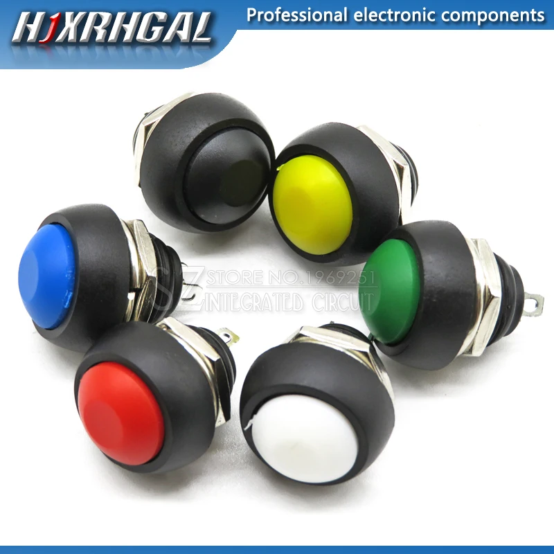 

100Pcs Black/Red/Green/Yellow/Blue/White ON-OFF PBS-33B 12mm Waterproof Momentary Push button Switch Self Return hjxrhgal