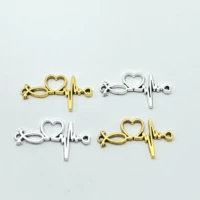 10pcs heartbeat love symbol jewelry metal fittings connector couple bracelet necklace diy making accessories wholesale2035mm
