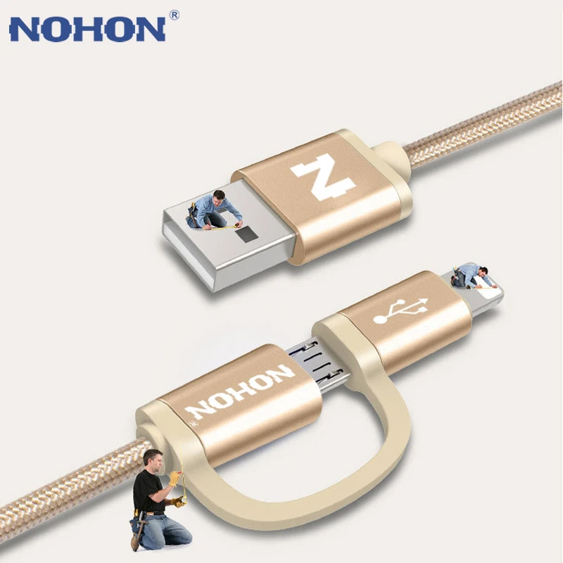 Зарядный кабель NOHON 2 в 1 Micro 8pin USB для iPhone Xs Xr X 8 7 6 6S Plus SE iOS 10 9 Samsung LG HTC мобильный