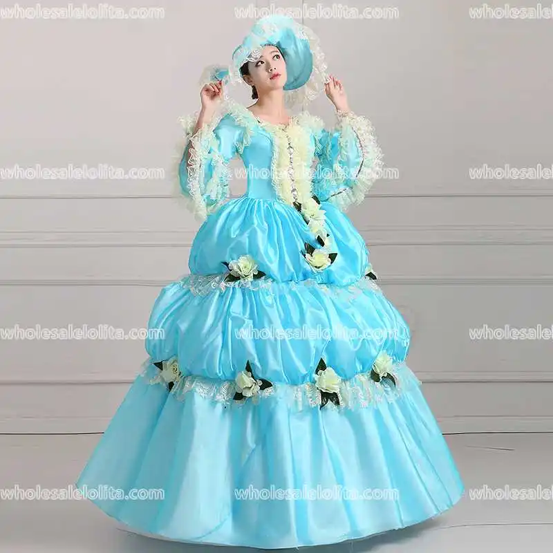 

18th Century Marie Antoinette Belle Victorian Period Renaissance Rococo Sky Blue Dress