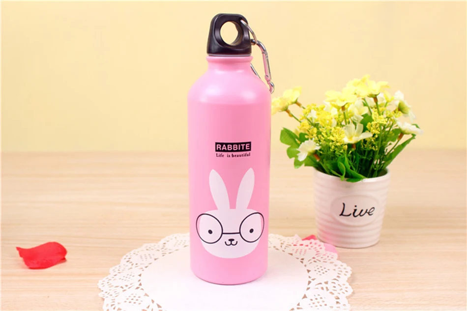 500 ML Cute Kids Drink Bottle Portable Stainless Steel Water Bottles Bpa Free For Kids Outdoor Travel With Hook Lid Sport Bottle