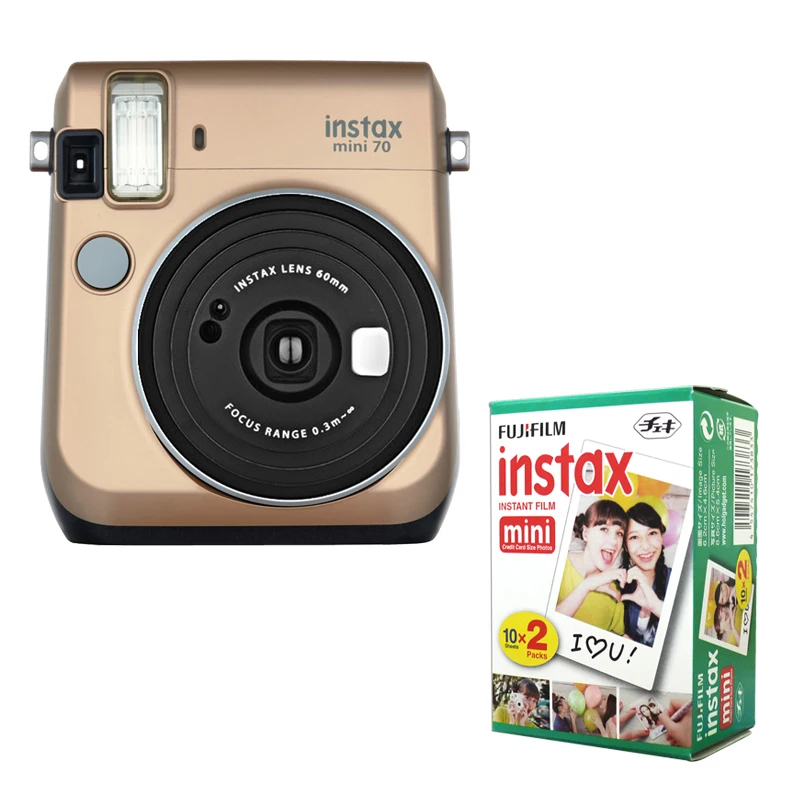 Fujifilm Instax Mini 70 мгновенная пленка Золотая с стильным плечевым ремнем + Fuji 20 белый