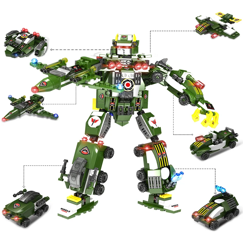 Супер Трансформационные военные полицейские строительные блоки городской