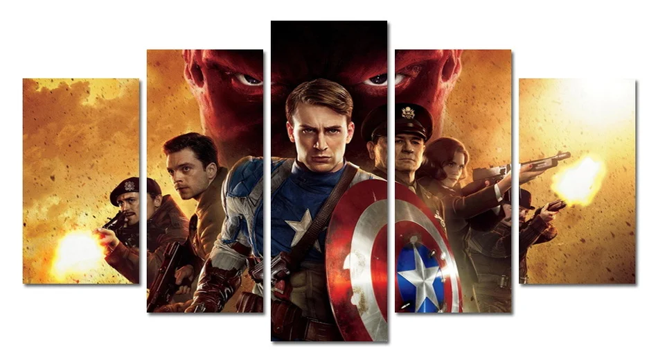 5pcs Unframed Printed Captain America Group Painting wall art children's room decor print poster canvas Free shipping MS0058 | Дом и сад