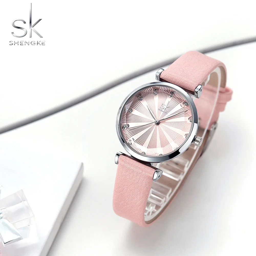 Женские часы SK роскошные женские SHENGKE с кожаным ремешком для женщин модные