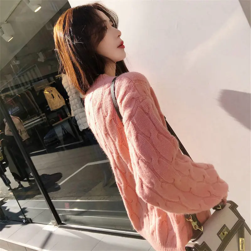 

Small Fresh Sweater Women's Pullover 2018 Autumn Winter New Solid Color Round Neck Loose Large Size Female Knit Sweater LQ362