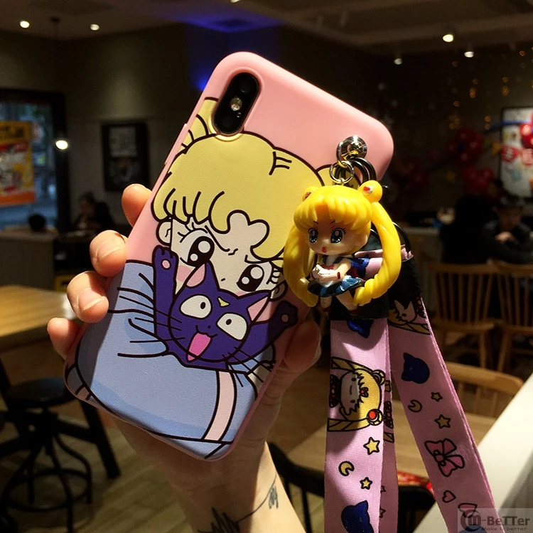 with cat Для samsung note10pro S10plus 3D чехол Сейлор Мун S8/9+ милый мультяшный чехол для Galaxy Note 8 9 мягкий чехол S7 edge подарок для девочки ремень - Цвет: with cat