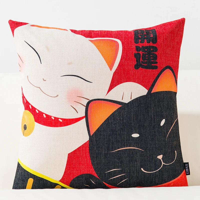 Японская наволочка Lucky Cat с цифровым принтом Классические Мультяшные подушки Мяу