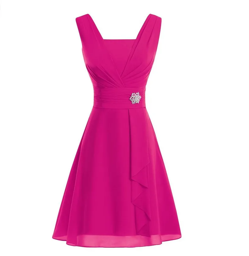 color 4 hot pink Vestido De Noiva, новинка, оранжевое платье подружки невесты, короткое шифоновое Плиссированное ярко-розовое, мятно-зеленое, желтое свадебное платье, официальное платье для выпускного вечера - Цвет: color 4 hot pink