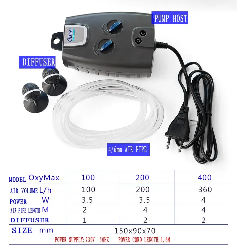 Немецкий oase OxyMax 100/200/400 оригинальный аквариумный кислородный насос с одним