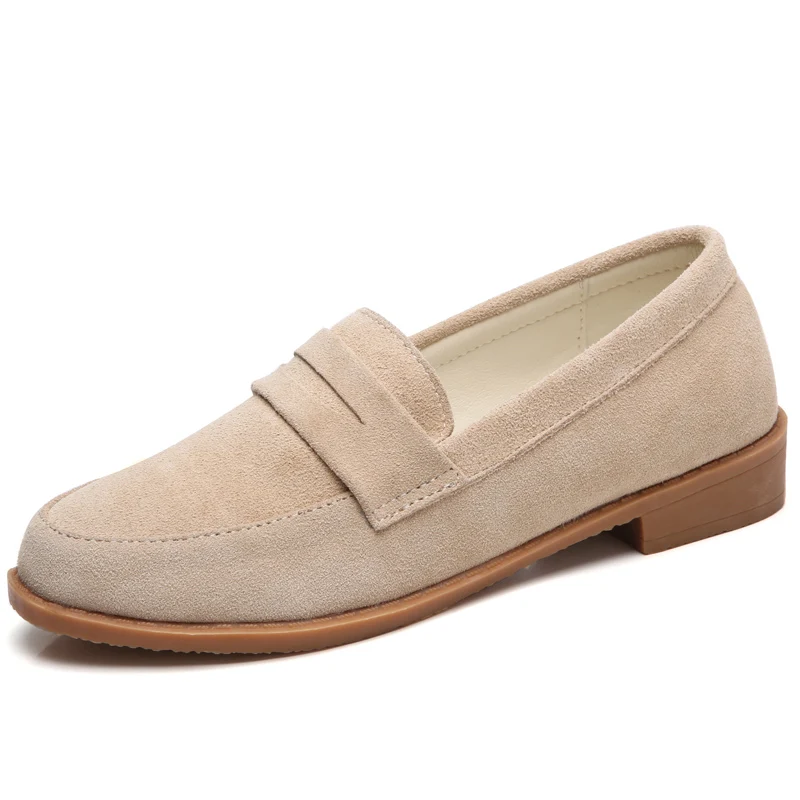 Beige V1002 O16U; женские балетки; замшевая обувь на плоской подошве; кожаная обувь без шнуровки; Милая женская повседневная обувь; яркие женские классические лоферы; сезон весна - Цвет: Beige V1002