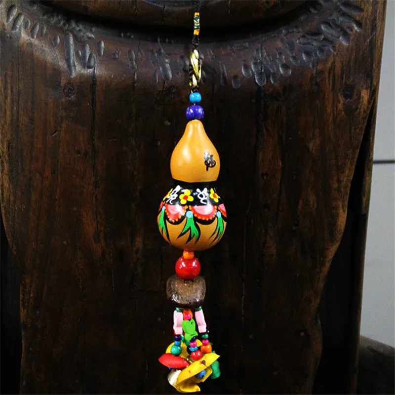 Китайская народная Стиль висит Украшения Цветной рисунок calabash колокольчиков дерево из бисера рыбы Донгба Windchimes украшение автомобиля
