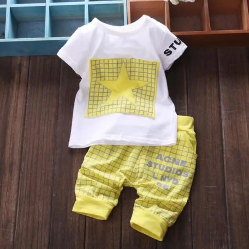 BabyBoy Clothes 2019New Summer Babyboy Newborn T-shirt+pants Suit Clothing Set Star Printed babyboy jas set | Мать и ребенок