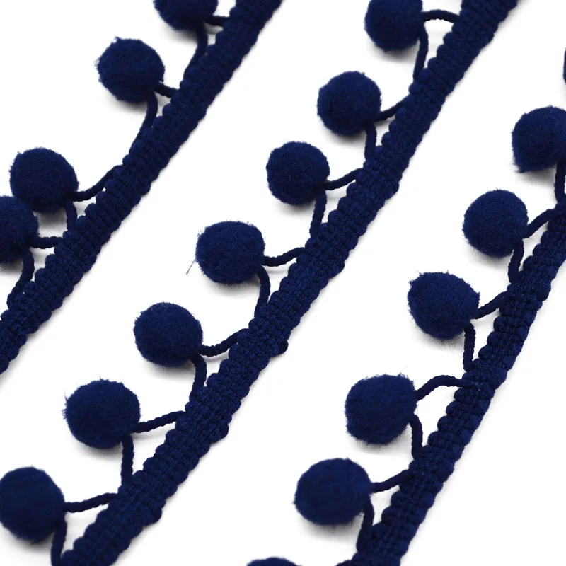 navy blue 5 ярдов кружево с помпонами отделка шар 1,2 см жемчужный помпон лента с бахромой швейная кружевная вязаная ткань ручной работы аксессуары для рукоделия - Цвет: navy blue