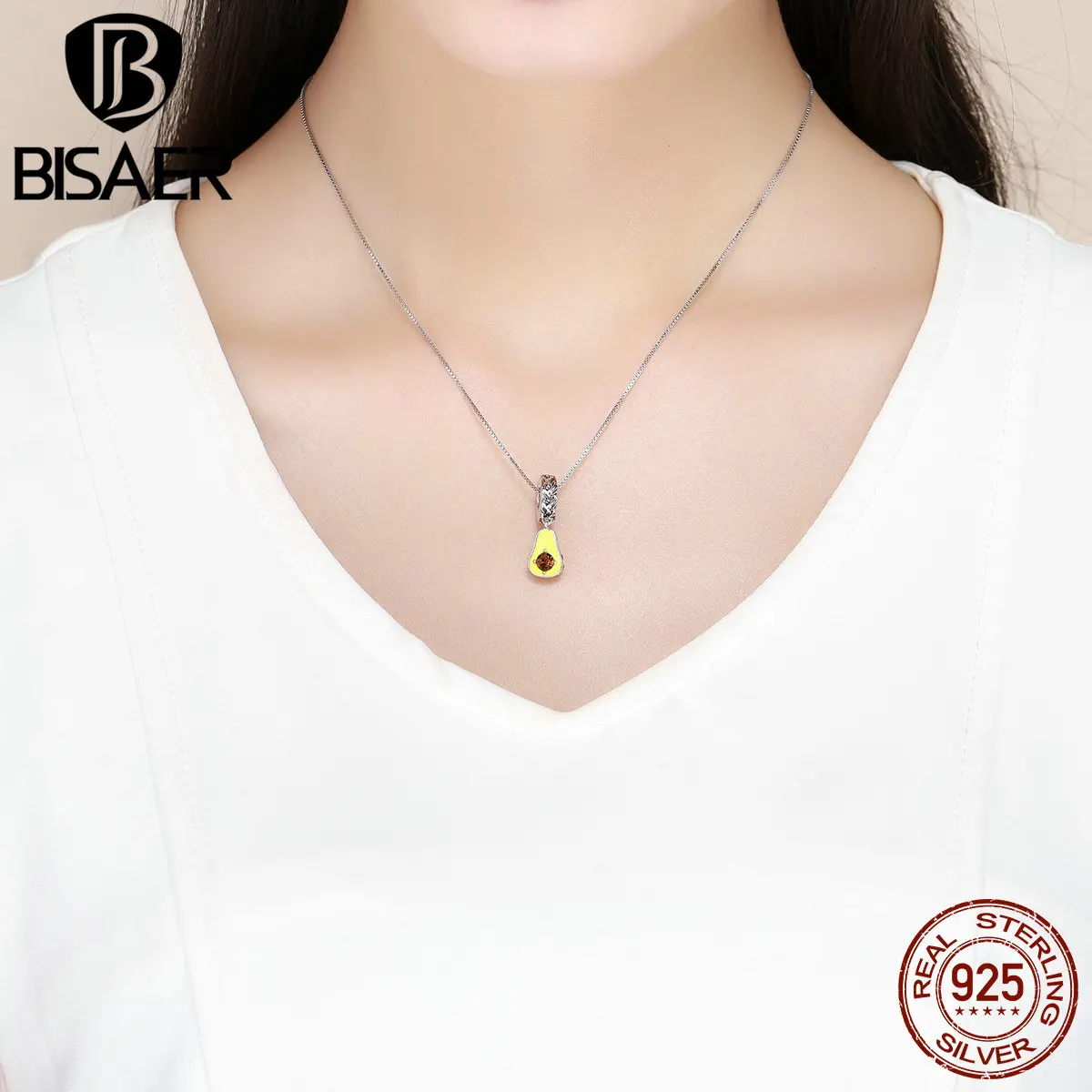 BISAER, Новое поступление, 925 пробы, серебро, фрукты, шарм, лето, авокадо, бусины, эмаль, подходят для браслетов, оригинальные серебряные ювелирные изделия EFC014