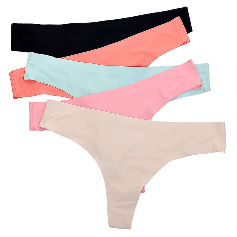 3 шт./компл. женские стринги сексуальные G Strings бесшовные шелк льда трусики хлопок