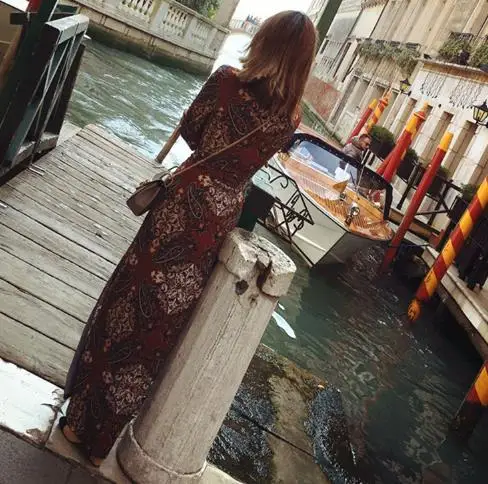 Винтажное элегантное женское платье 2018 в богемном стиле с длинным v образным