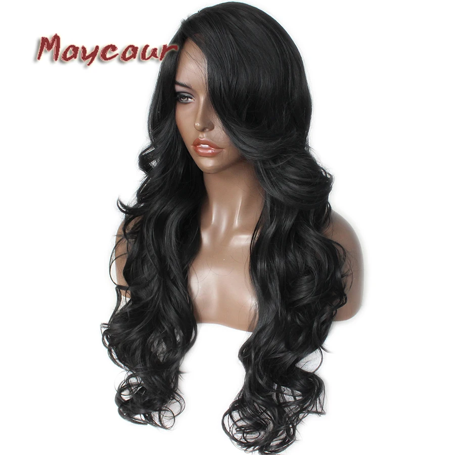 Glueless черный коричневый красный длинный волнистый парик с боковой челкой синтетические волосы парики для черных женщин Ombre Цвет термостойкие волокна волос
