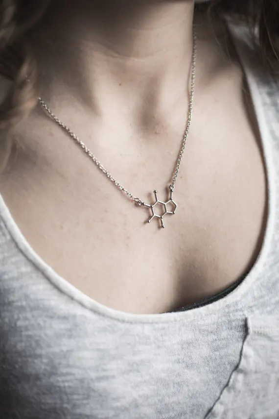 Serotonin Caffeine Molecule Necklace Chemistry Science Structure Element Coffee Tea Molecular Pendant Chain Necklaces | Украшения и