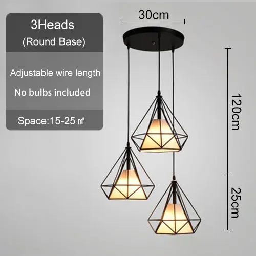 Black 3 HEADS Round Светильник для потолка, столовой, кухни, подвесной светильник на линии 2, 3 головки, железный черный, коричневый, бриллиантовый, простой, E27, подвесной светильник - Цвет корпуса: Black 3 HEADS Round