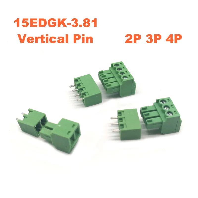 

100pcs Pitch 3.81mm Screw Plug-in PCB Terminal Block 15EDGK VC 2/3/4P Wire Connectors Vertical Pin Male/Female Cable Morsettiera