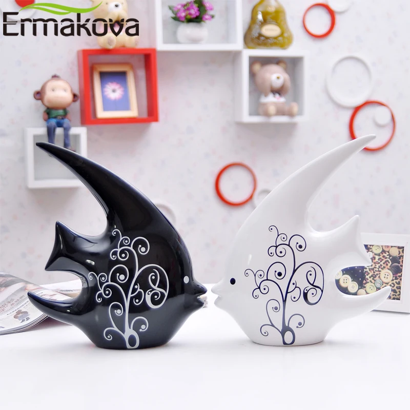 ERMAKOVA 2 шт./пара 24 см(9,") высота Керамика Ласточка рыбы пара Поцелуй Статуэтка фарфоровая украшения современный Декор для дома подарок