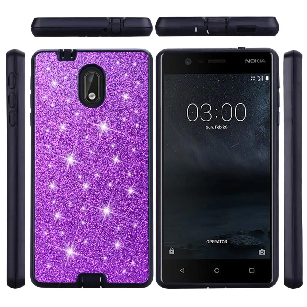 Шикарный чехол с вырезами Fundas Shining 2 в 1 для Nokia 3 5 6 8 2017 блестками задняя крышка