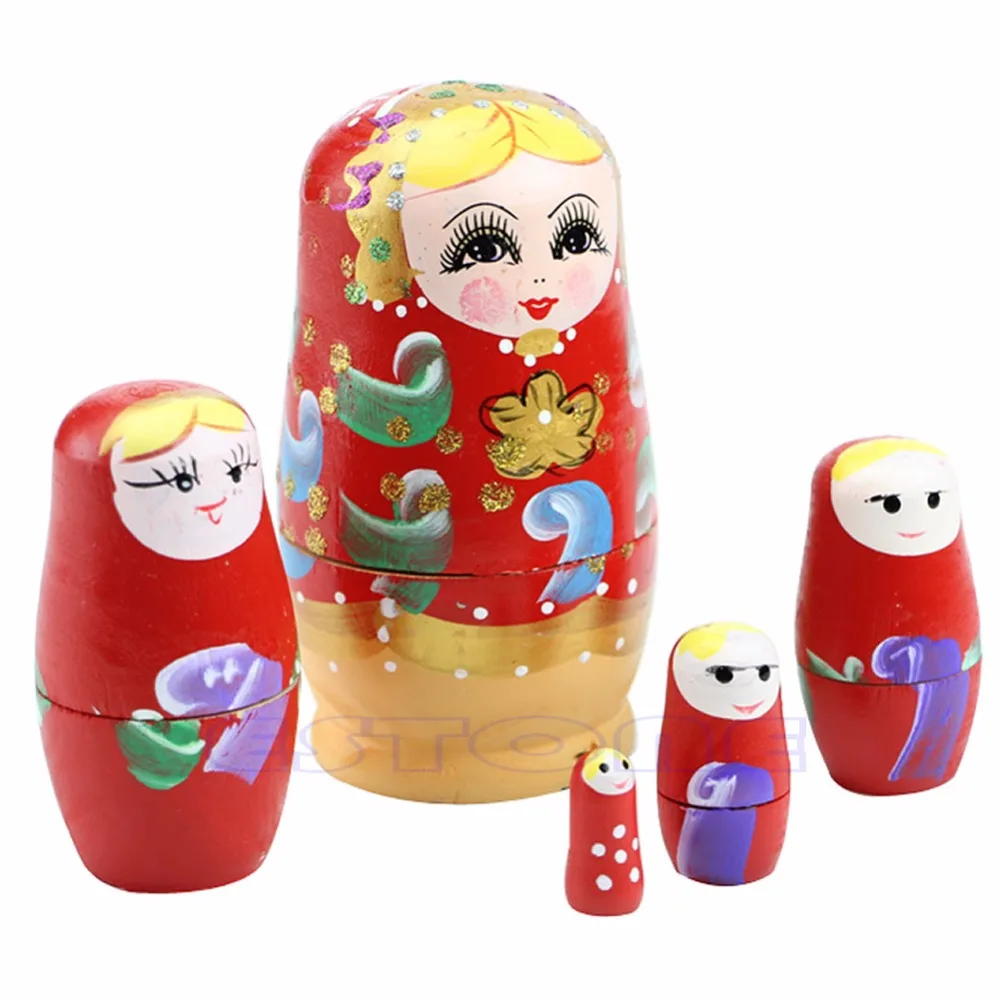 

2017New 1 Набор/5 шт куклы деревянные русские Матрешки с нарисованной вручную игрушкой