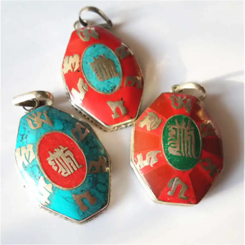 

TBP435 Tibetan Six Words Mantras Amulets Pendant,Tibet octagon KALACHAKRA Pendants