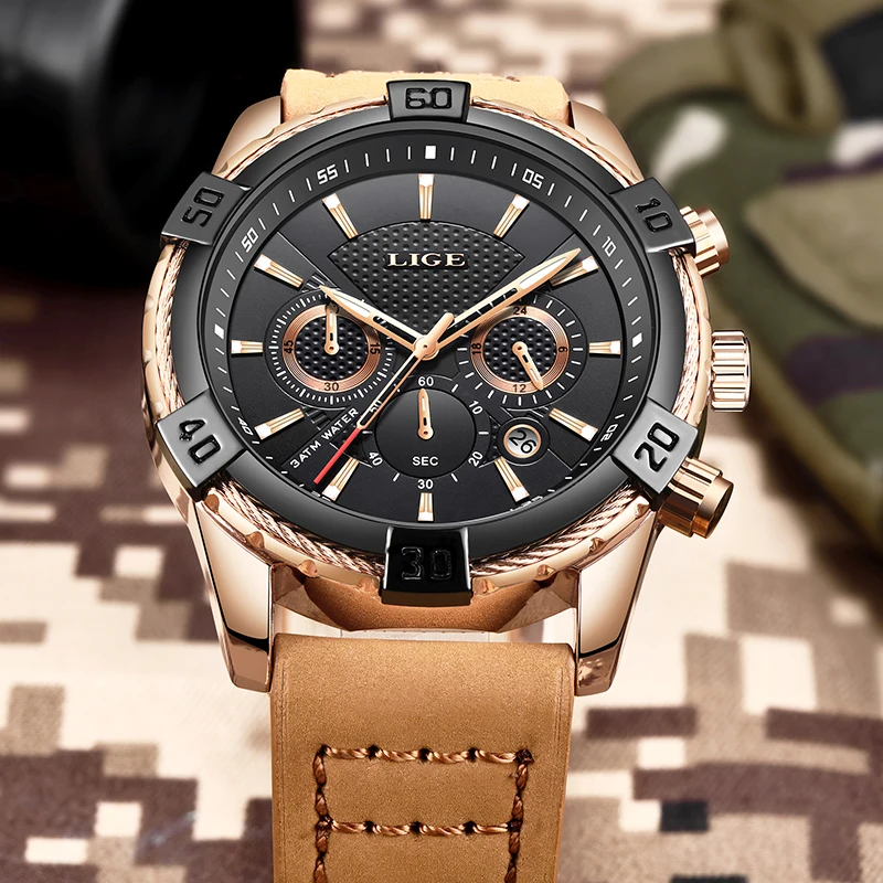 Montre Homme 2018 Luxe De Marque LIGE новые военные спортивные часы кожаные антифриз водостойкие