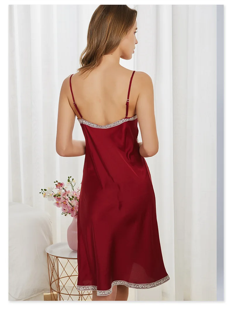 Женская ночная рубашка с открытой спиной шелковая кружевная | одежда