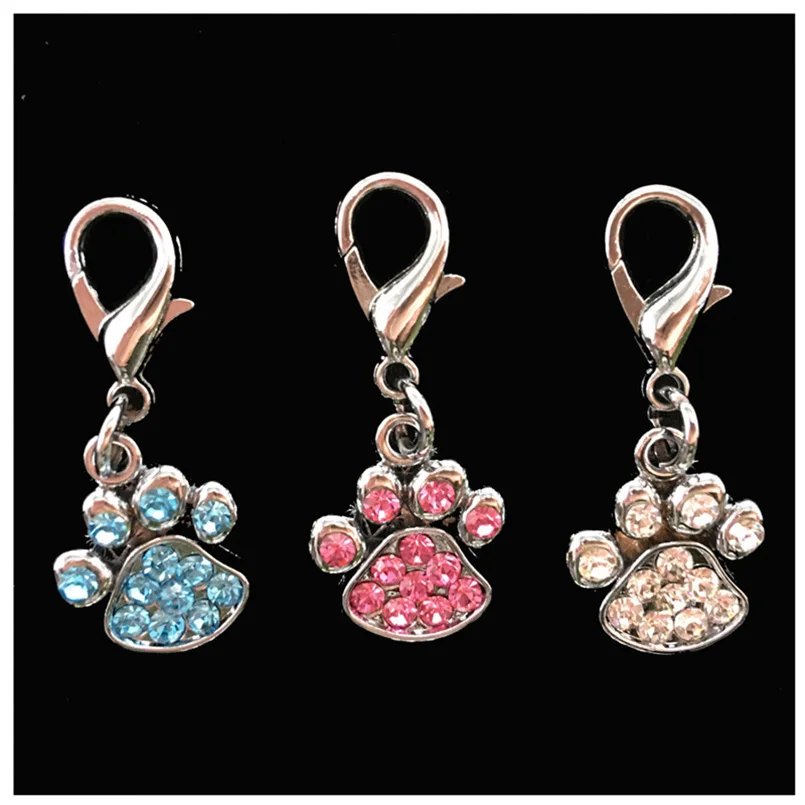 Pet кулон Pawprint Украшенные стразами мигает животное кошка ошейник теги Цепочки и