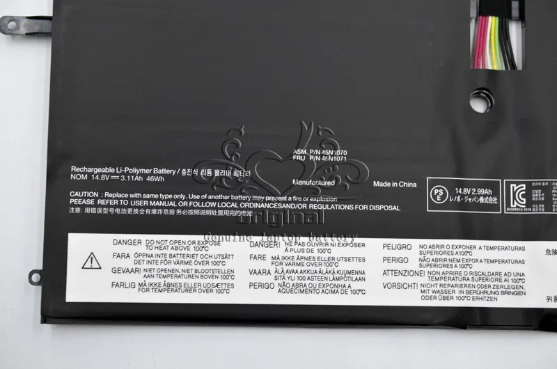 JIGU 45N1070 45N1071 4ICP4/51/95 Оригинальная батарея для ноутбука Lenovo ThinkPad New X1 Carbon X1C 14 8 V 46WH|laptop
