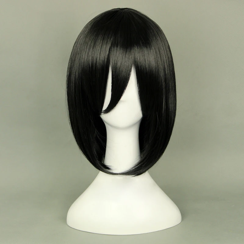 

Attack on Titan Mikasa Ackerman Wigs Black Short Bobo Heat Resistant Synthetic Hair Cosplay Wig + Wig Cap