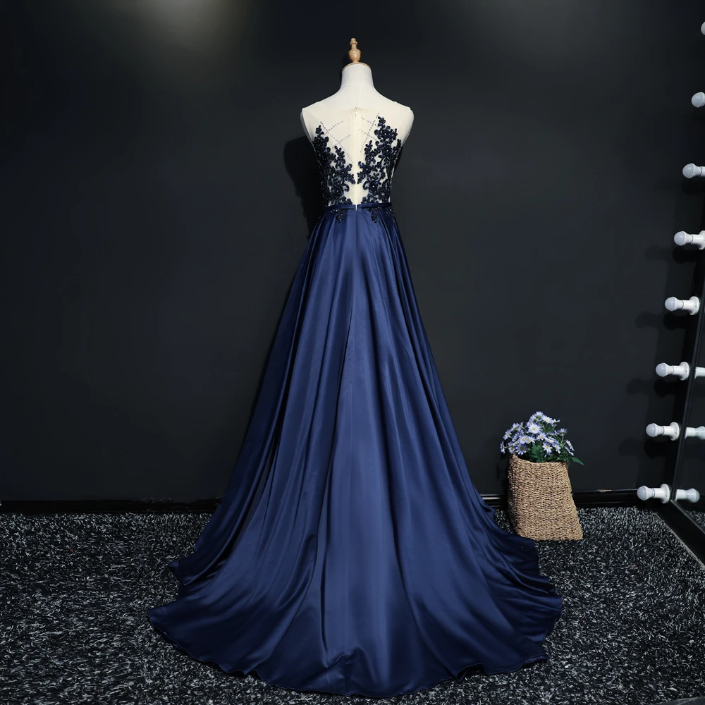 CEEWHY Robe De Soiree Кружева Бисероплетение размера плюс длинные вечерние платья невесты банкет Элегантные до пола Вечерние платья выпускного вечера синего цвета