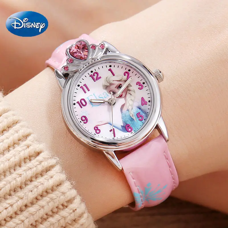 Genuine Frozen Elsa Girls Watches Diamond Crown Clock Beautiful Princess Children's Student Watch Student back to school gift