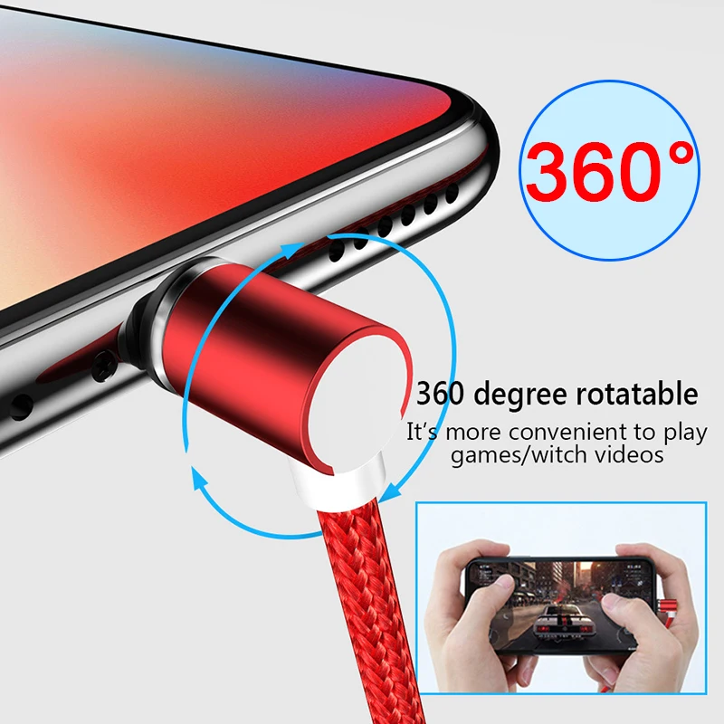 L линейный Магнитный зарядный кабель 90 градусов светодиодный для iPhone X 8 7 6 Plus и Micro