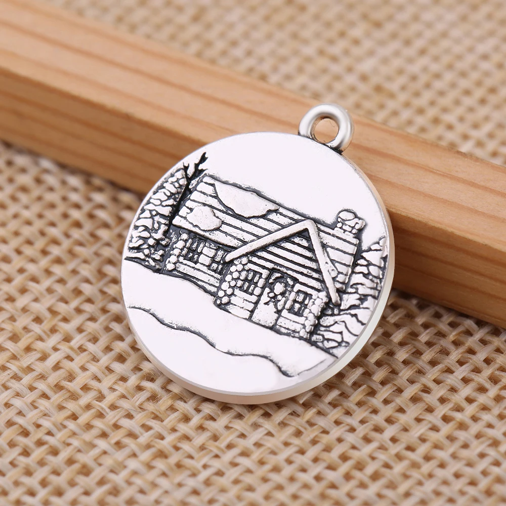 

EUEAVAN 20pcs Metal Village House Charms Round Shape Pendant For Jewelry Making Handmade Gift Supply