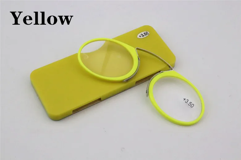 yellow Горячая Распродажа, два стиля, мини-очки для чтения с зажимом на носу 1,0-3,5, портативные очки для дальнозоркости и чехол - Цвет оправы: yellow