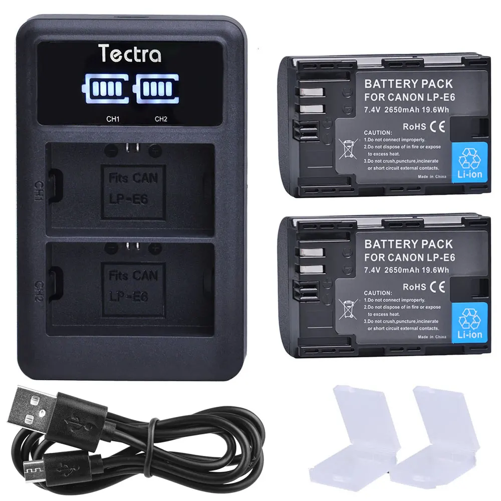 

2Pcs 2650mAh LP-E6 LP-E6N Baterry+LED USB Dual Charger for Canon EOS 5D Mark II Mark III 6D 7D 60D 60Da 70D LPE6 LPE6N Battery