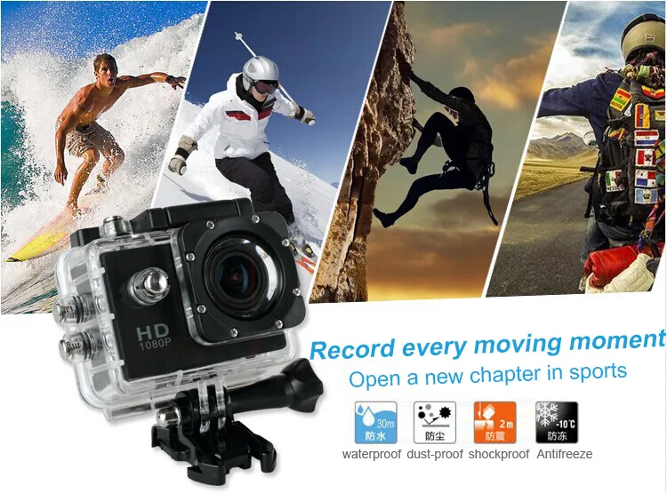 Оригинальная Спортивная камера HD 1080 P, 30 м, водонепроницаемая, 2,0 дюйма, экран, 4 K, Экшн-камера, запись воздушного движения, DV камера go extreme pro
