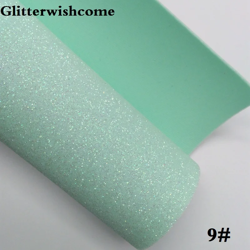 9 Glitterwishcome 21X29 см A4 Размеры синтетическая кожа, флуоресцентный мелкие блестки кожа подкладка из лайкры делают сапоги бэк виниловые обои для банты, GM053A - Цвет: 9