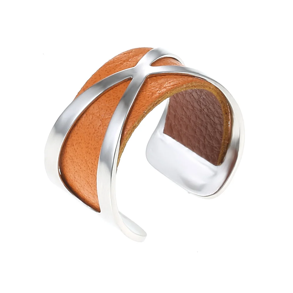 SR0001704 Кремо жоржет широкое кольцо из нержавеющей стали Bijoux серебряное регулируемое кольцо открытый свободный размер Argent двустороннее кожаное кольцо - Цвет основного камня: SR0001704