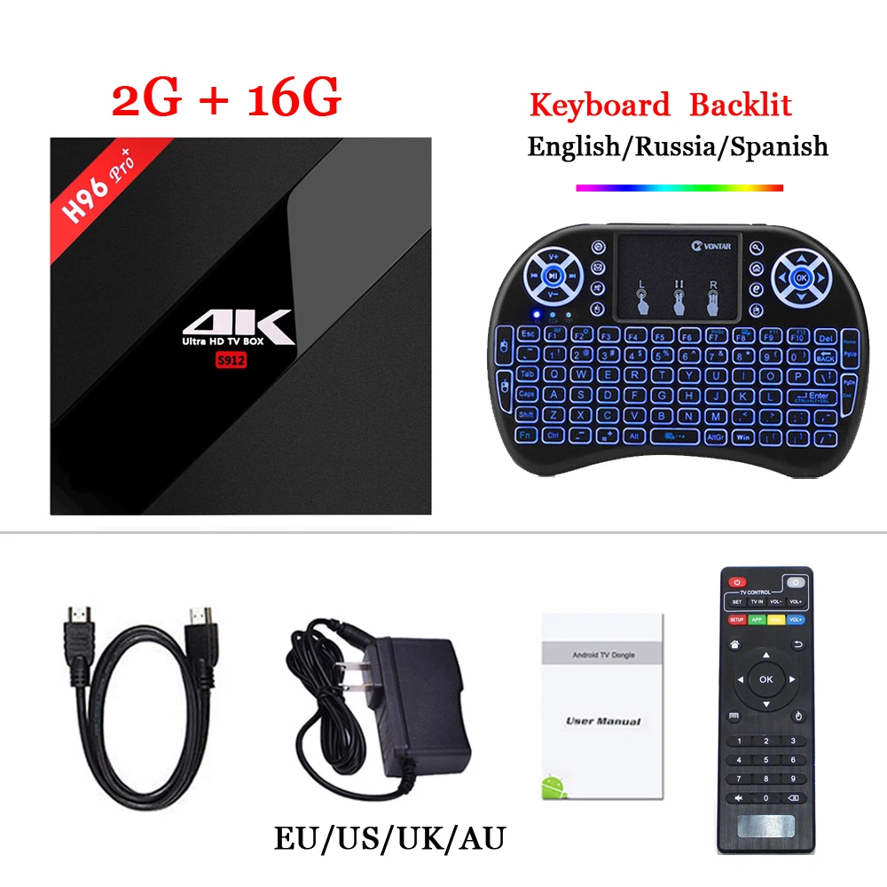 H96 Pro Plus Android tv Box Amlogic S912 Android 7,1 Восьмиядерный 2 Гб ОЗУ 16 Гб ПЗУ Smart tv 2,4 ГБ$5 Гб Wifi 1000 м LAN 4K медиаплеер - Цвет: 2G 16G Backlit