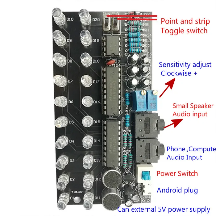 GHXAMP LM3915 двухканальный 10 аудио индикатор уровня наборы MP3 PC телефон динамик музыкальный спектр с голосовой активировкой